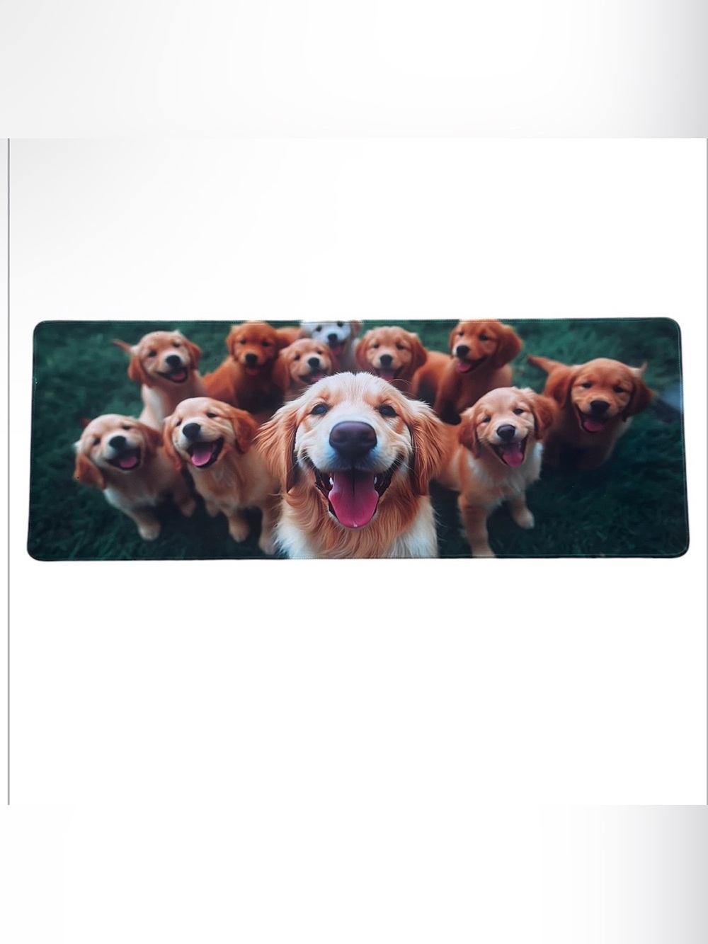 Golden Retriever Dog Print Desk Mat - Green Rubber Backing 31”W x 11.5”H